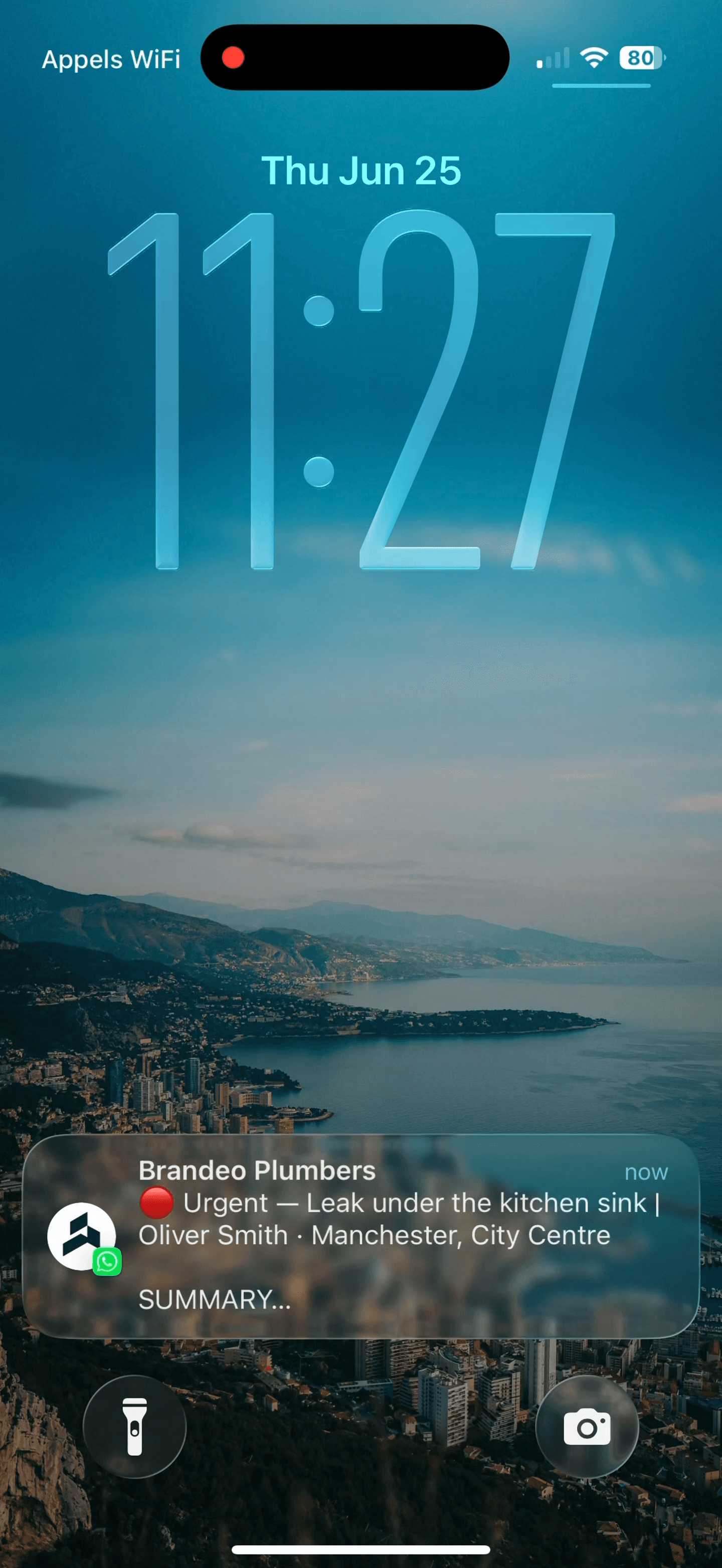 Brandeo WhatsApp alert on a phone lockscreen