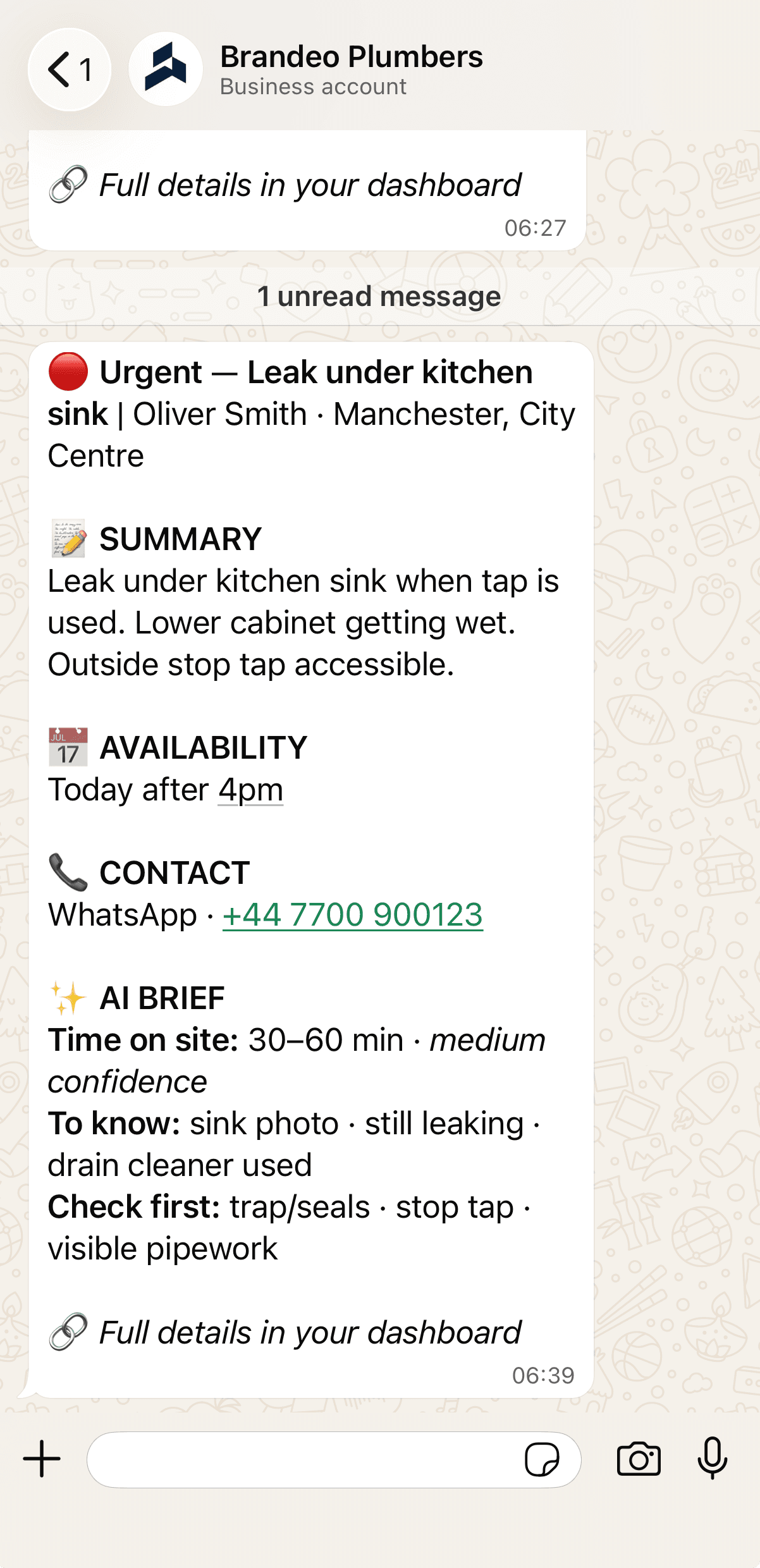 Brandeo request details in WhatsApp